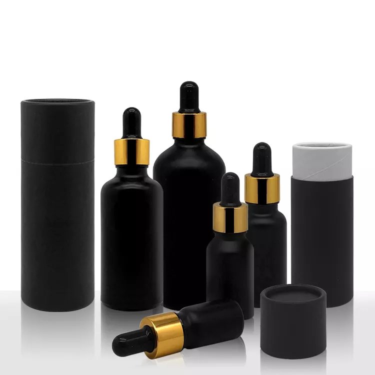 Luxury customizable logo 5ml10ml15ml20ml30ml50ml100ml black frosted glass essential oil bottle with box