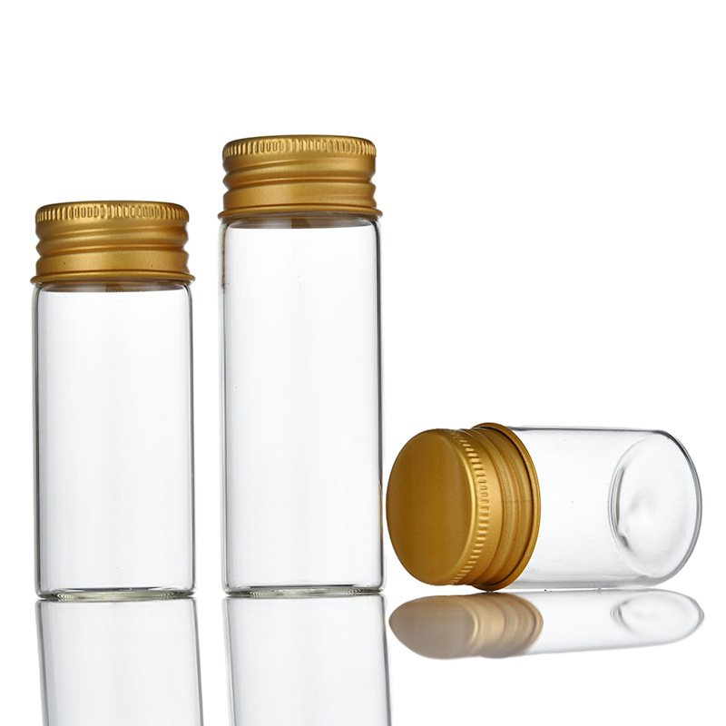 high borosilicate test tube glass wine bottle with aluminum sliver gold lid 80ml 100ml glass vials