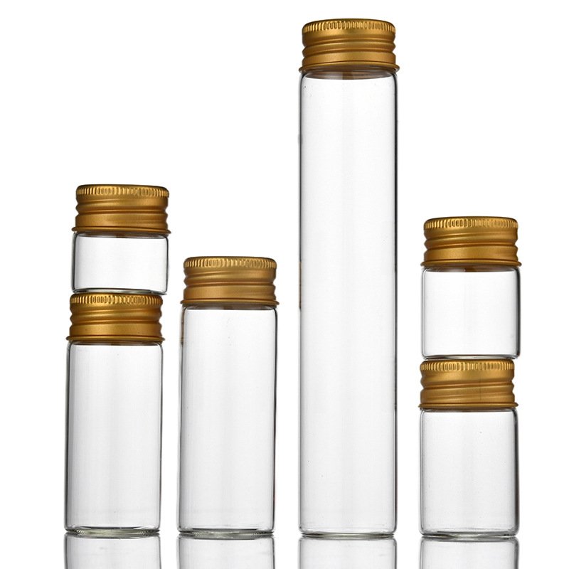 high borosilicate test tube glass wine bottle with aluminum sliver gold lid 80ml 100ml glass vials