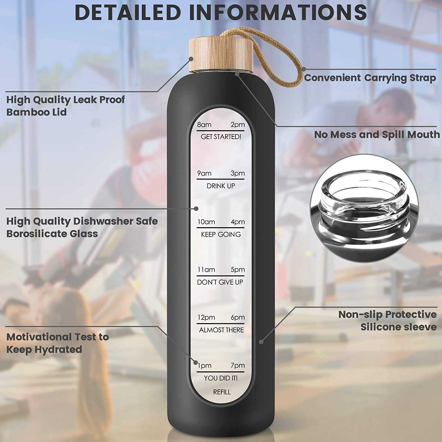 Hot Sale 1000ml OEM Transparent Glass Water Bottles With Personalized Silicone Sleeve