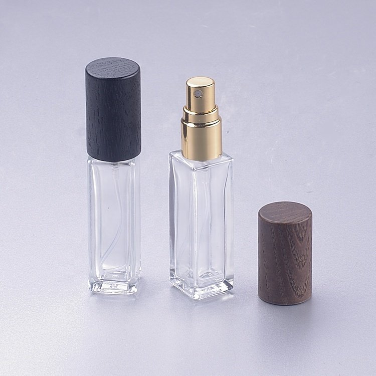 wholesale 30ml empty packaging spray with wooden lids perfume glass bottles