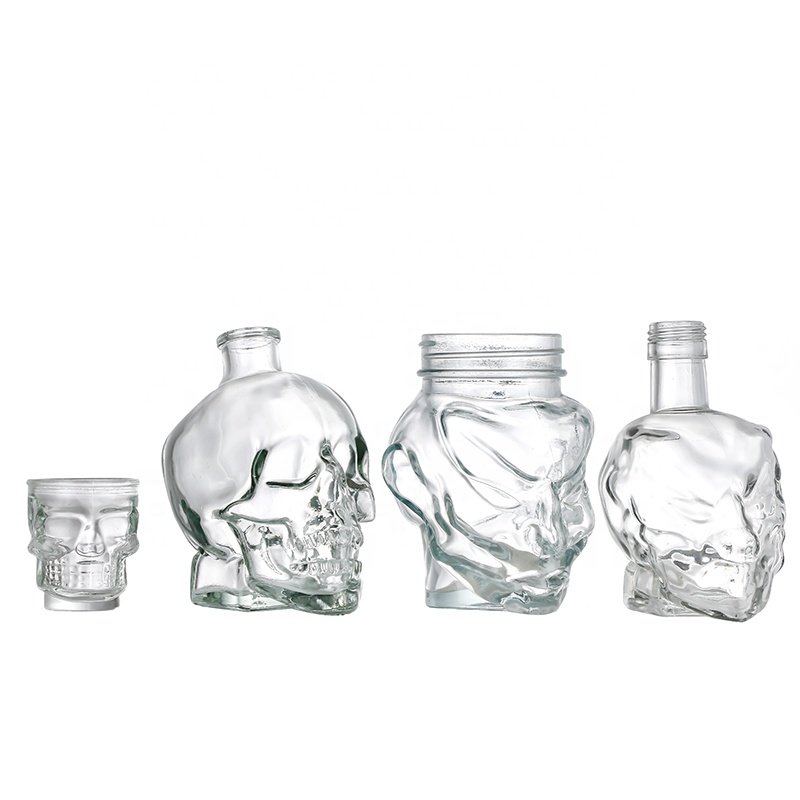 50ml 300ml 400ml 500ml Human Head Glass Bottle 100ml 200ml 85ml Skull Shape Bottle for Liquor Spirits with Cork Lids