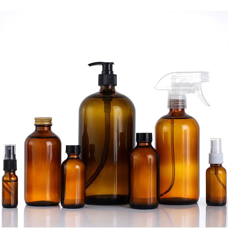 Wholesales customization 15ml 30ml 60ml 120ml 250ml 500ml 1000ml blue clear amber green essential oil boston round glass bottle
