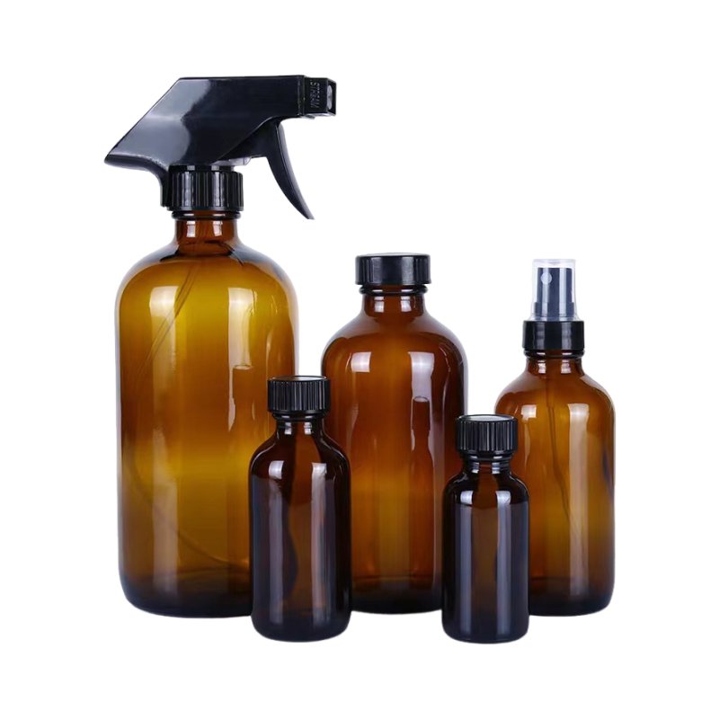 Wholesales customization 15ml 30ml 60ml 120ml 250ml 500ml 1000ml blue clear amber green essential oil boston round glass bottle