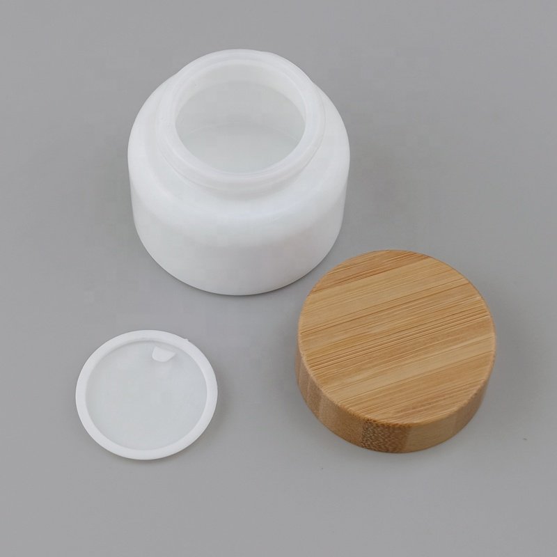 cosmetic opal glass bottle 40 ml 100 ml 120 ml 200 ml white glass bottle serum pump bottle and 50 ml glass jar with bamboo lid
