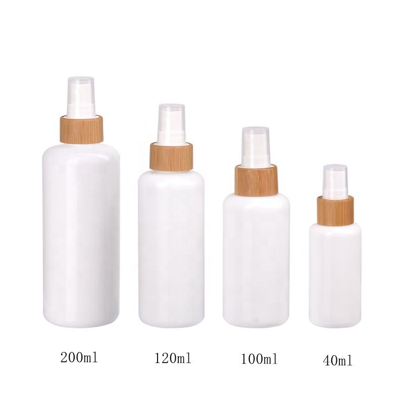 cosmetic opal glass bottle 40 ml 100 ml 120 ml 200 ml white glass bottle serum pump bottle and 50 ml glass jar with bamboo lid