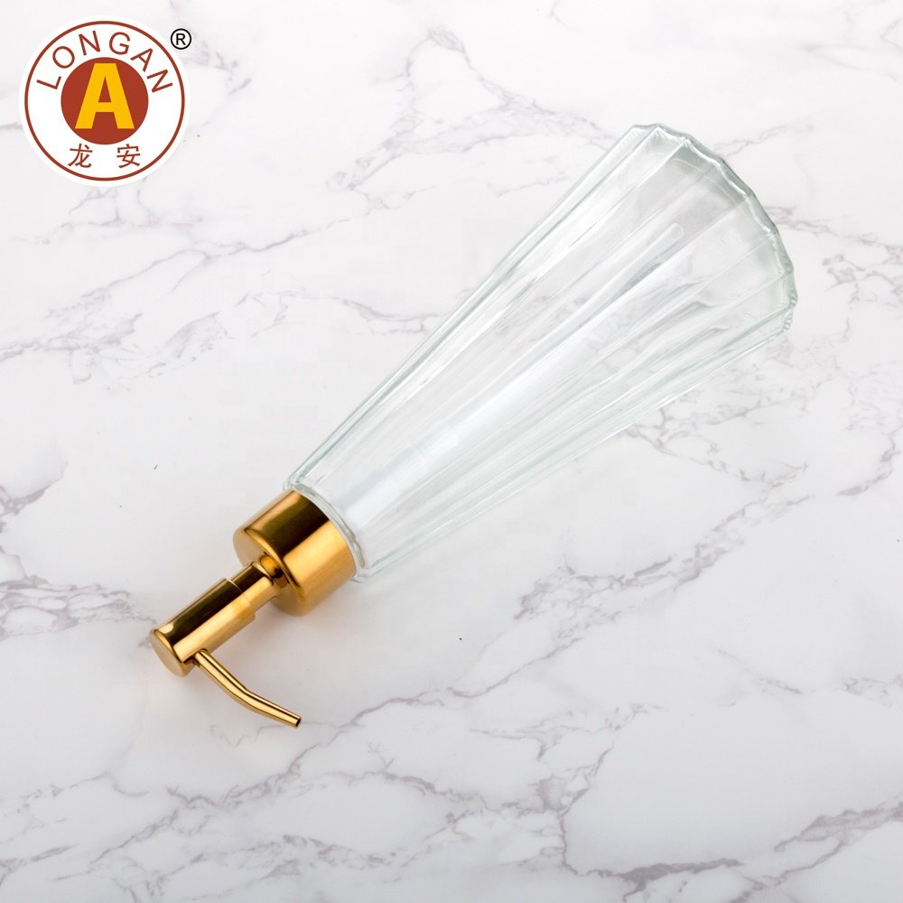 Factory Made 350ML 300ML 450ML Clear Wholesale Fancy Lid Glass Soap Bottle With White Pump