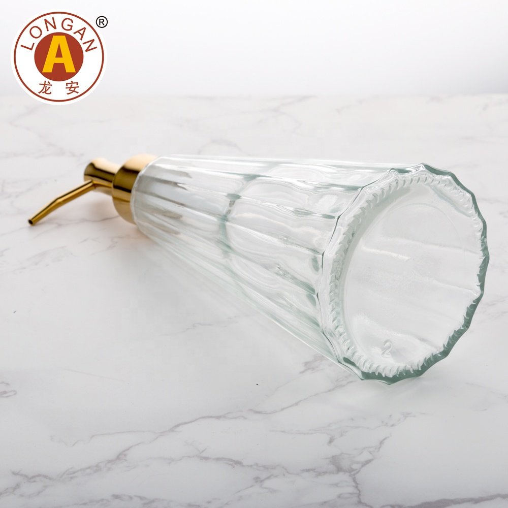 Factory Made 350ML 300ML 450ML Clear Wholesale Fancy Lid Glass Soap Bottle With White Pump