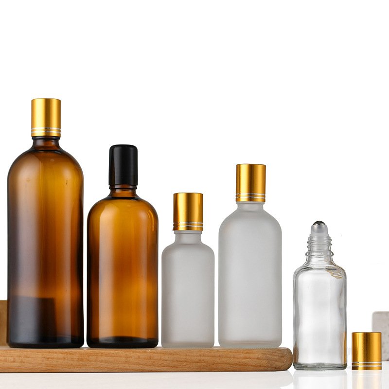 5ml 10ml 30ml 50ml 150ml 220ml amber clear round perfume roll on glass bottle attar with metal roller bottle for essential oil