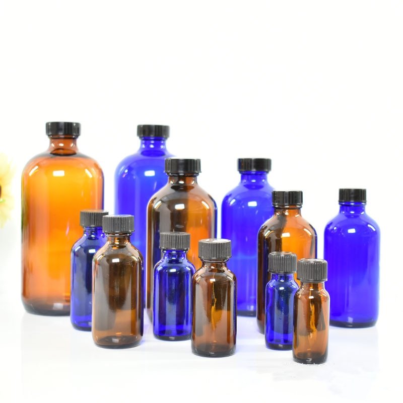 Boston Round Amber Clear Glass Bottles For Essential Oils Perfume 15ml 30ml 60ml 120ml 250ml 500ml 1000ml With Screw Cork Cap