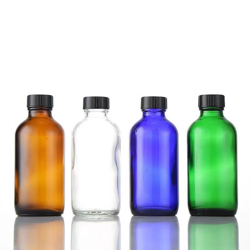 Boston Round Amber Clear Glass Bottles For Essential Oils Perfume 15ml 30ml 60ml 120ml 250ml 500ml 1000ml With Screw Cork Cap