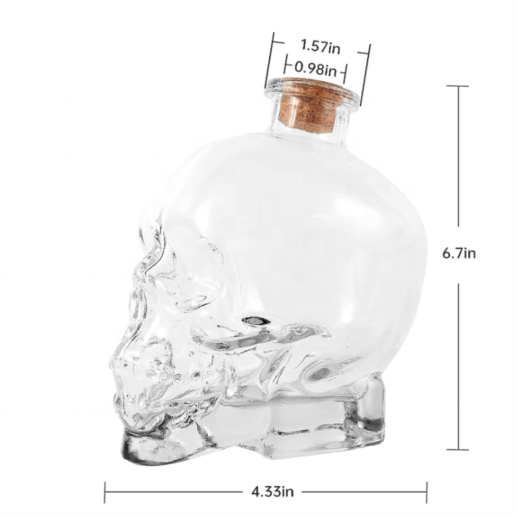 Creative transparent alcoholic beverages bottle whiskey bourbon gothic liquor bottle 750ml skull glass bottles
