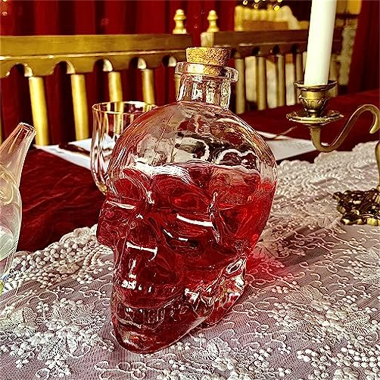 Creative transparent alcoholic beverages bottle whiskey bourbon gothic liquor bottle 750ml skull glass bottles