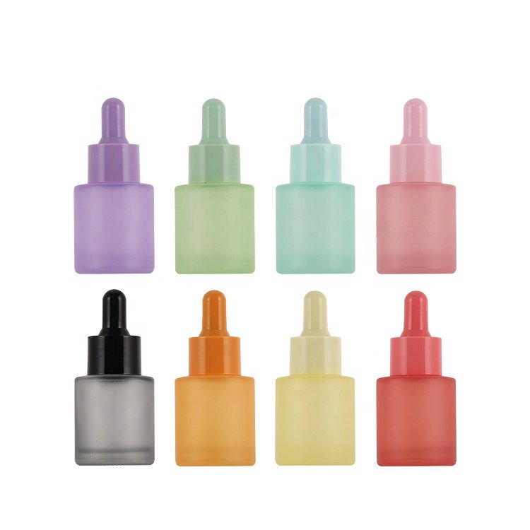 Hot sale 20ml Flat Shoulder Glass Dropper Bottle Small 20 Ml Frosted Glass Essential Oil Bottle With Dropper Serum Oil Bottle