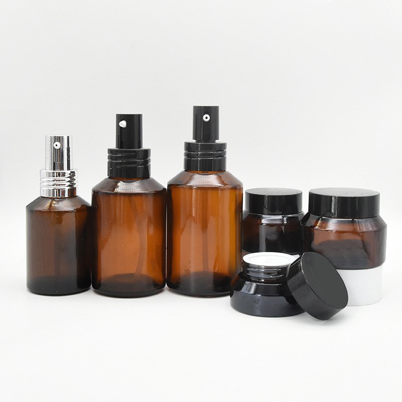 amber glass 30ml 60ml 120ml empty spray perfume bottles Lotion bottle with black cap 30g 50g jar