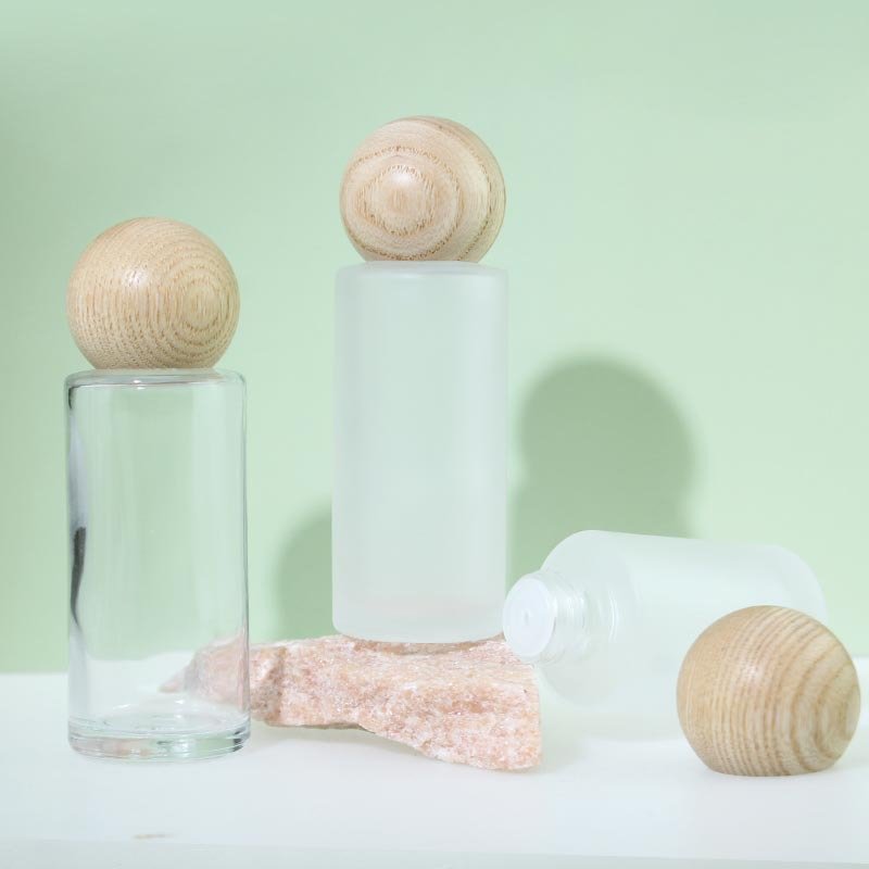 Clear Frosted Fragrance glass Bottle 20ml 30ml 50ml 100ml Cylinder Shape diffuser Bottle with Round Wooden Lids