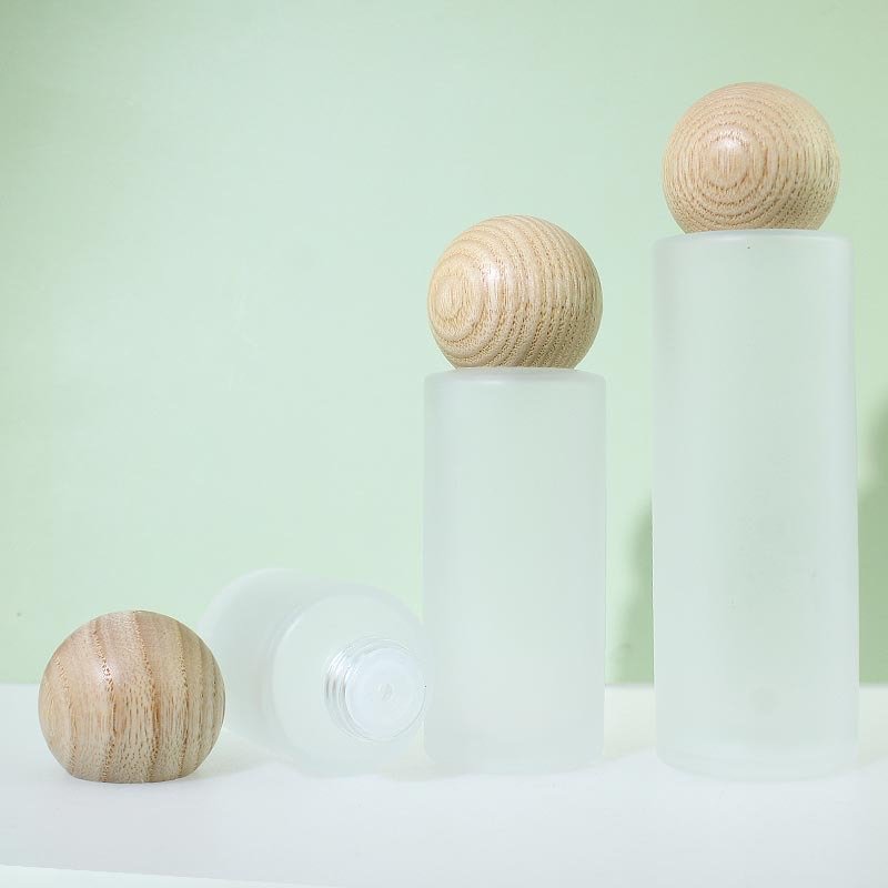 Clear Frosted Fragrance glass Bottle 20ml 30ml 50ml 100ml Cylinder Shape diffuser Bottle with Round Wooden Lids