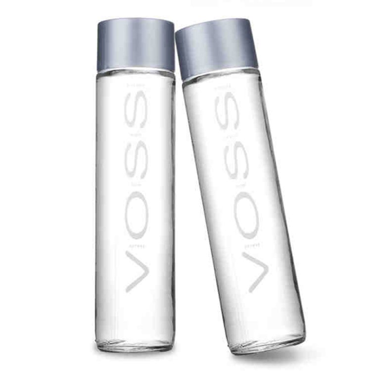 Custom Logo 8oz 12oz 16oz Wide Mouth Slim VOSS Cylinder Sports Gym Portable Glass Drinking Water Bottle With Plastic Lids