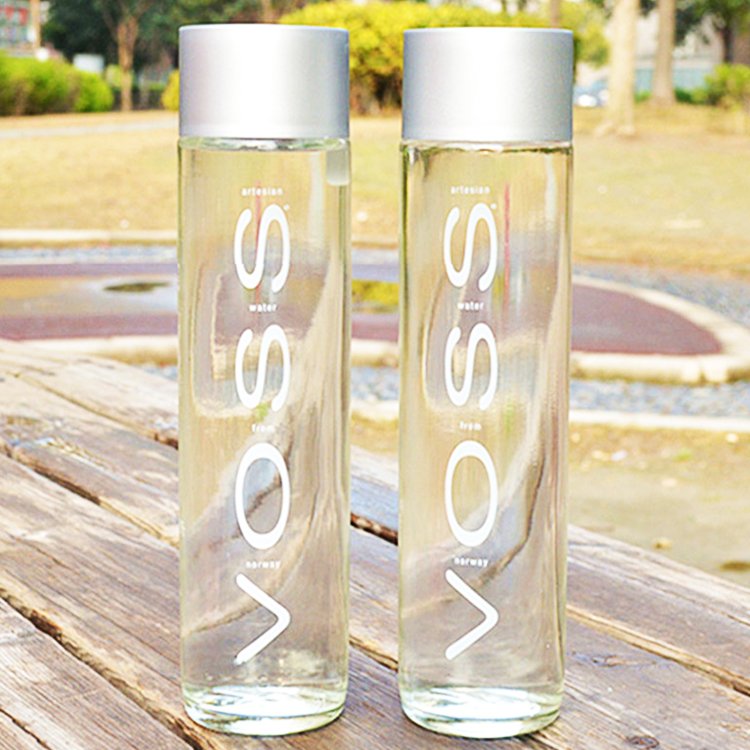 Custom Logo 8oz 12oz 16oz Wide Mouth Slim VOSS Cylinder Sports Gym Portable Glass Drinking Water Bottle With Plastic Lids