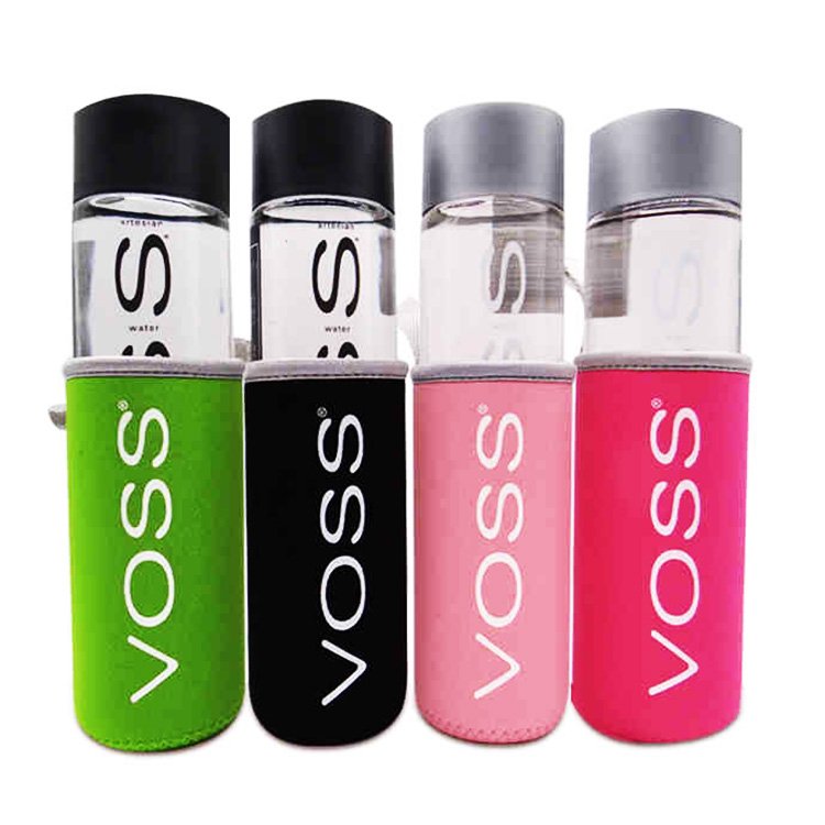 Custom Logo 8oz 12oz 16oz Wide Mouth Slim VOSS Cylinder Sports Gym Portable Glass Drinking Water Bottle With Plastic Lids