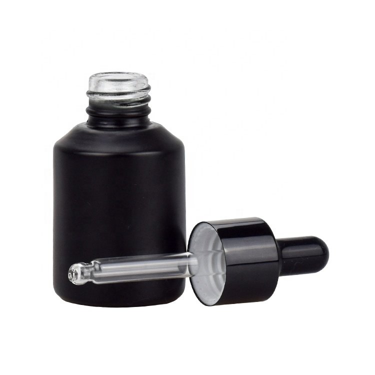 Custom Cosmetic Essential Oil Bottle 15ml 30ml 50ml 100ml Black Slant Shoulder Glass Bottle with dropper Cosmetic Bottle Set