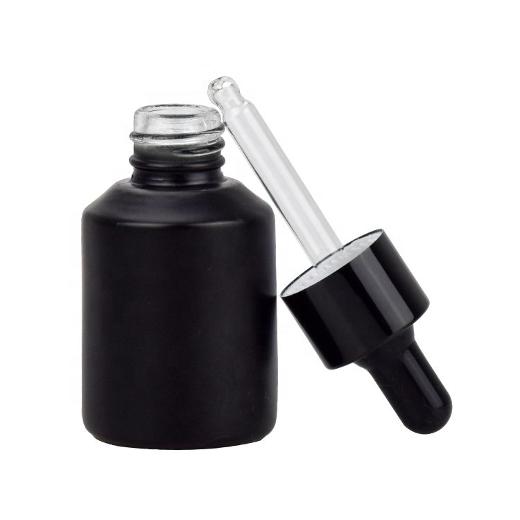 Custom Cosmetic Essential Oil Bottle 15ml 30ml 50ml 100ml Black Slant Shoulder Glass Bottle with dropper Cosmetic Bottle Set