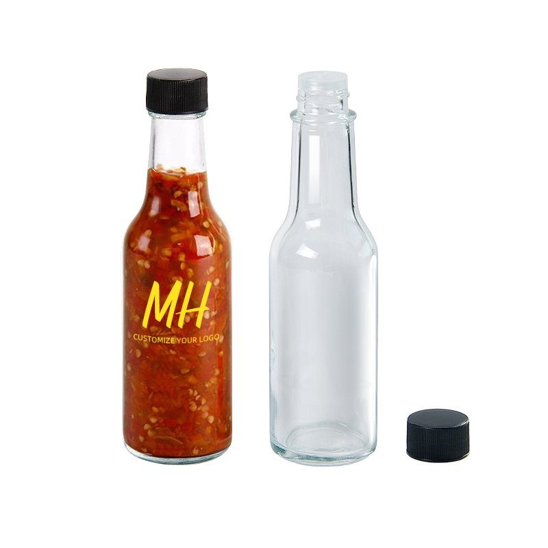 3oz 5oz 8oz 150ml 250ml Empty Clear Table Sauce Bottle Chili Salad ketchup Hot Sauce glass bottle with black cap