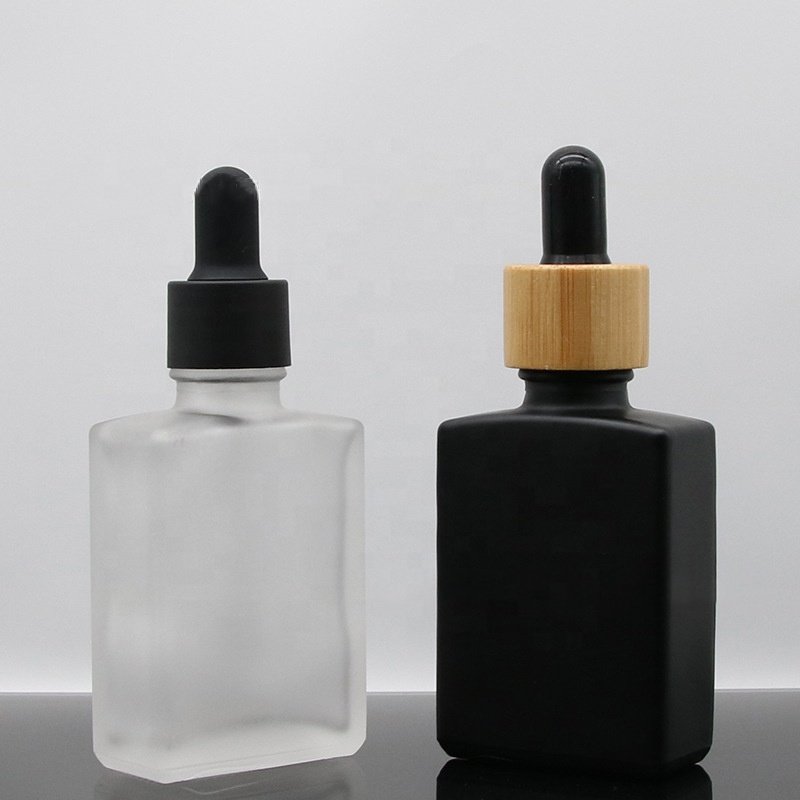 Custom Colour 30ml 50ml Flat Square Rectangle Cosmetic Clear Glass Dropper Serum Essential Oil Bottle With Dropper for sale