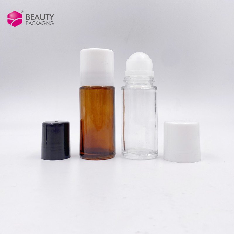 30ml 50ml clear amber roll on deodorant glass bottle with roller ball