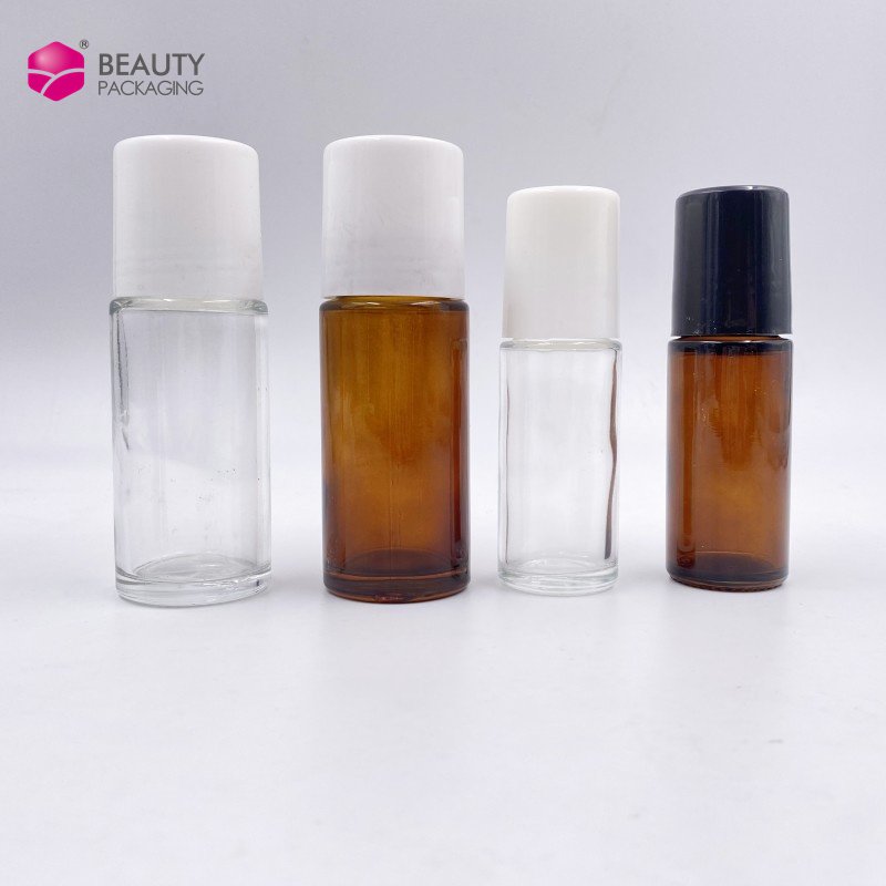 30ml 50ml clear amber roll on deodorant glass bottle with roller ball