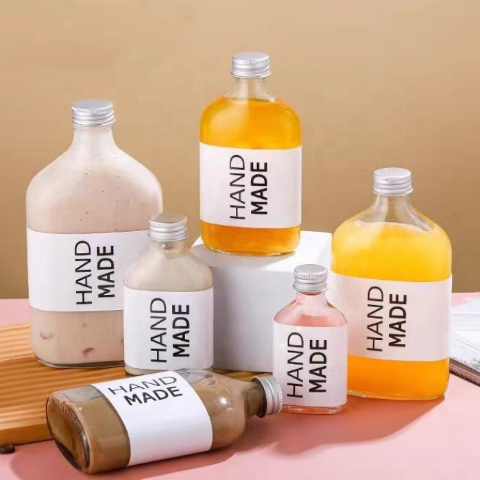 Flat Glass Bottles Flask Hip Bottles Customized Logo Print Coffee Juice Milk Glass Bottles 50ml 100ml 200ml 250ml 350ml 500ml