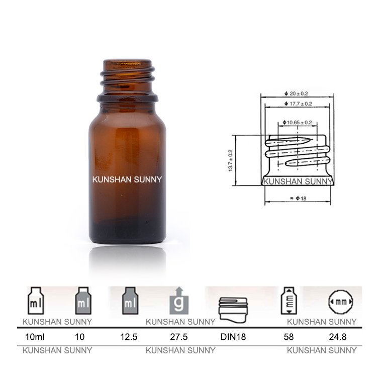 amber chemical reagent glass bottle with PTFE cap 10ml in stock