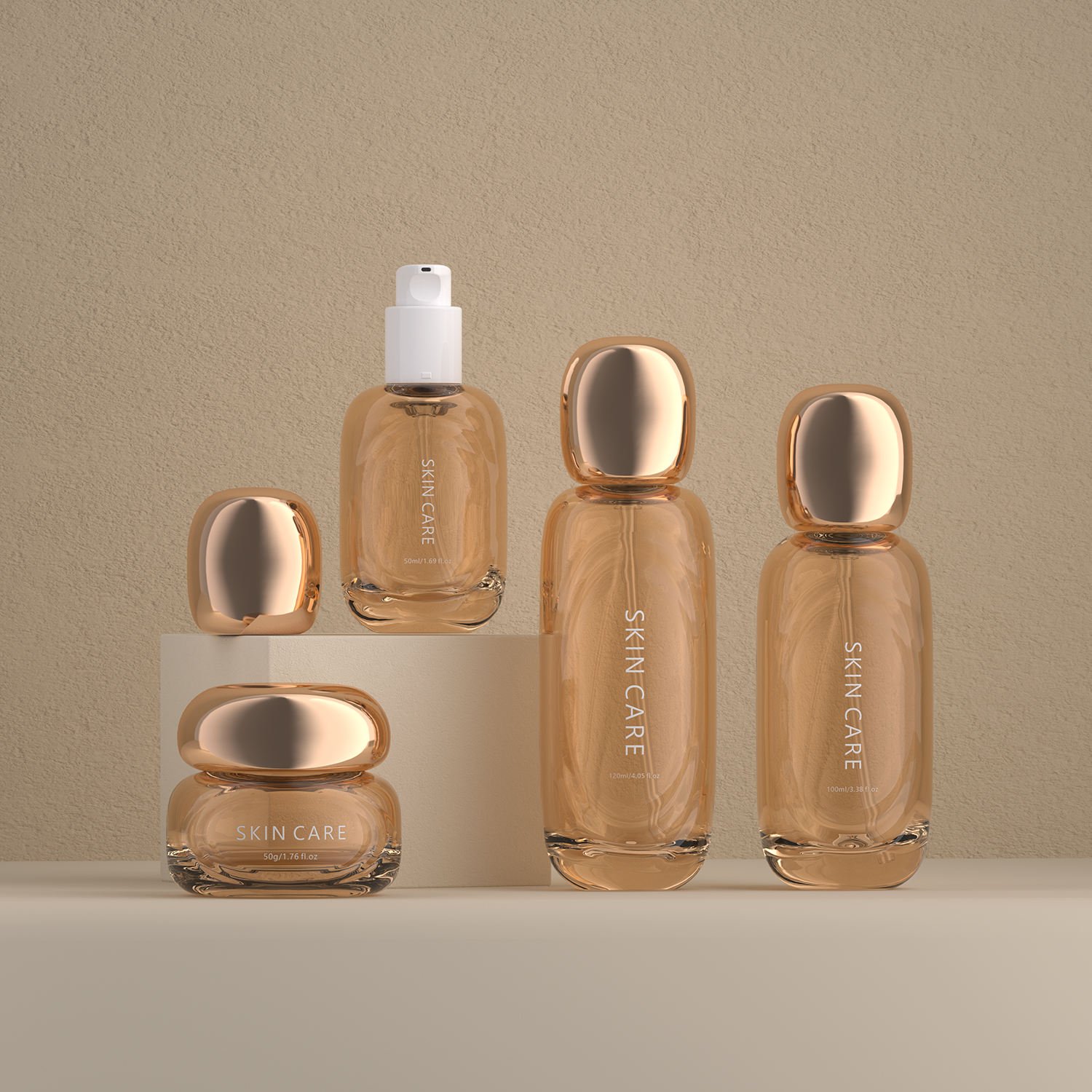 50g 30ml 50ml 100ml 120ml luxury cosmetics packaging glass bottle sets plastic lid skincare cream jar and pump spray bottle set