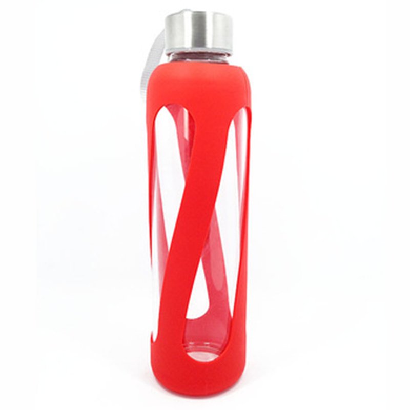 bamboo lid water 1 liter glass bottle, sport bottle custom with designed silicone covers and portable string