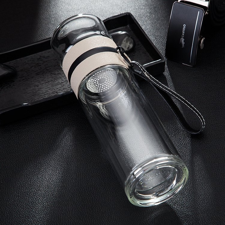 High Borosilicate Double Layer Luxury Glass Bottles Tea Coffee Portable Glass Bottle