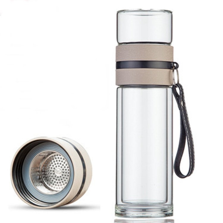 High Borosilicate Double Layer Luxury Glass Bottles Tea Coffee Portable Glass Bottle