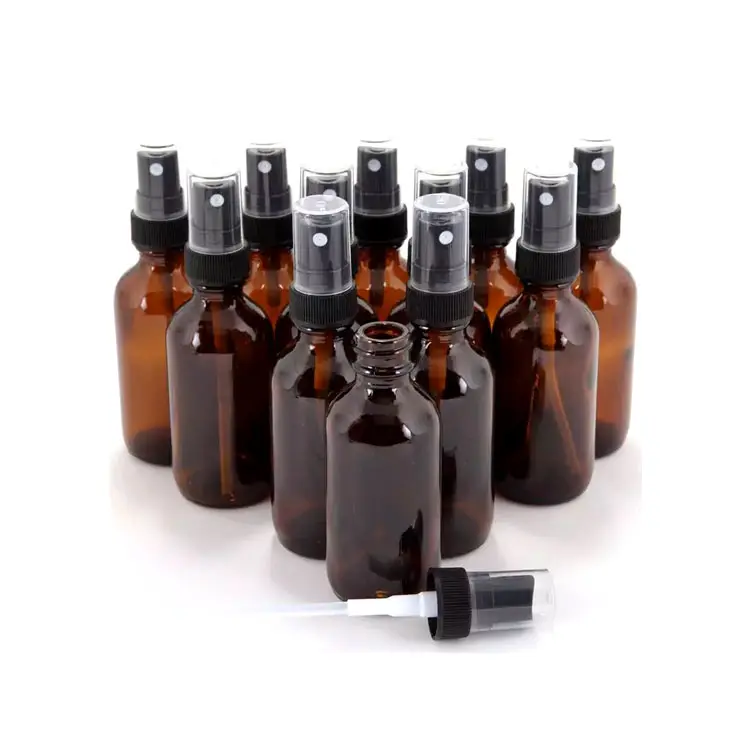 Quality Assurance 15ml 30ml 50ml 100ml Brown Glass Essential Oil Bottle Refill Amber Mist Spray Bottle with Black Aluminum Cap