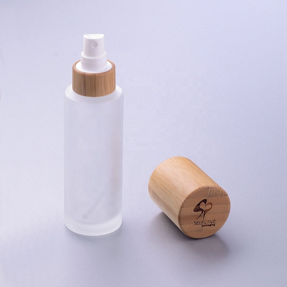 Factory Price 30ml 50ml 100ml 120ml 150ml spray pump lotion Frosted diffuser shampoo Lotion glass bottle with Bamboo Cap