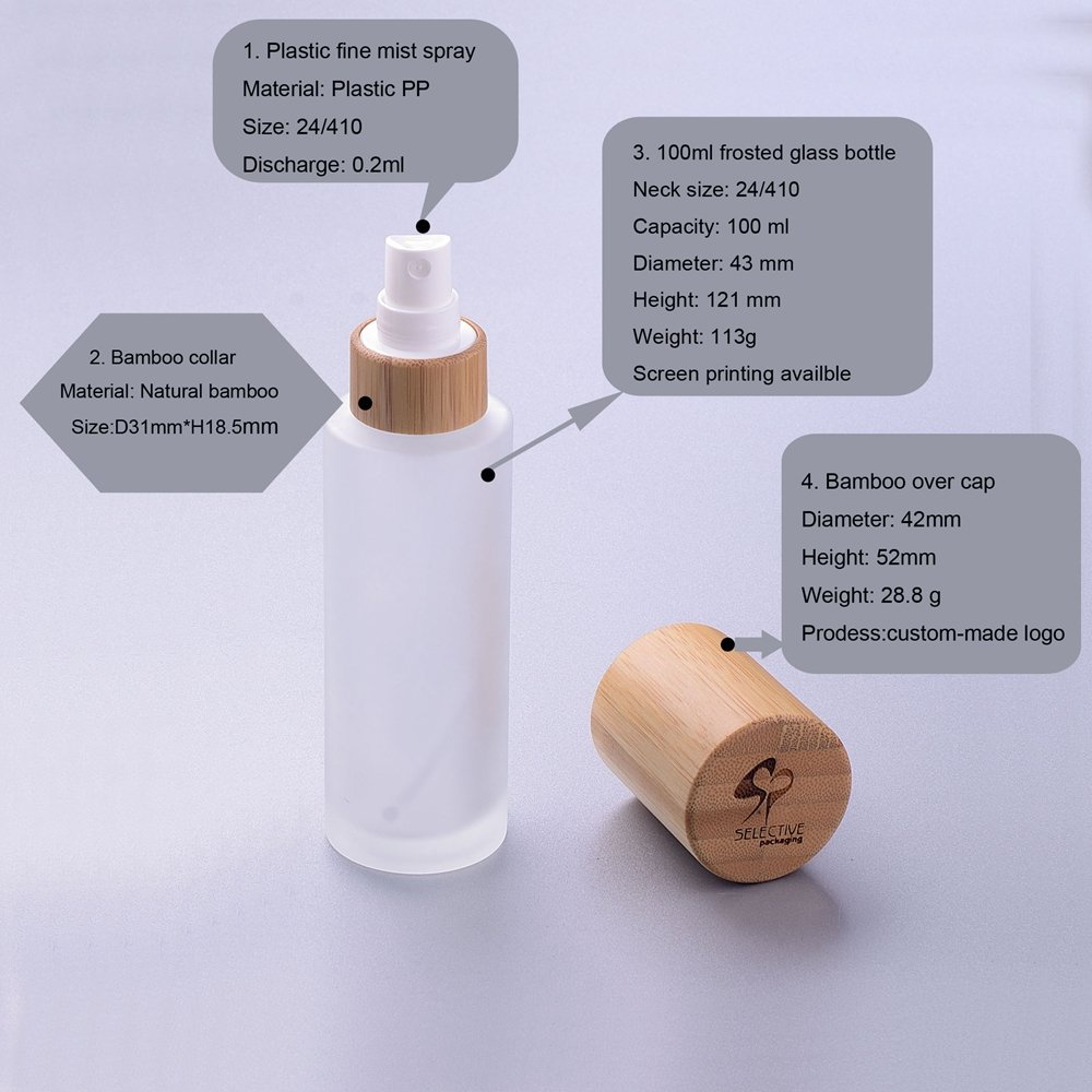 Factory Price 30ml 50ml 100ml 120ml 150ml spray pump lotion Frosted diffuser shampoo Lotion glass bottle with Bamboo Cap