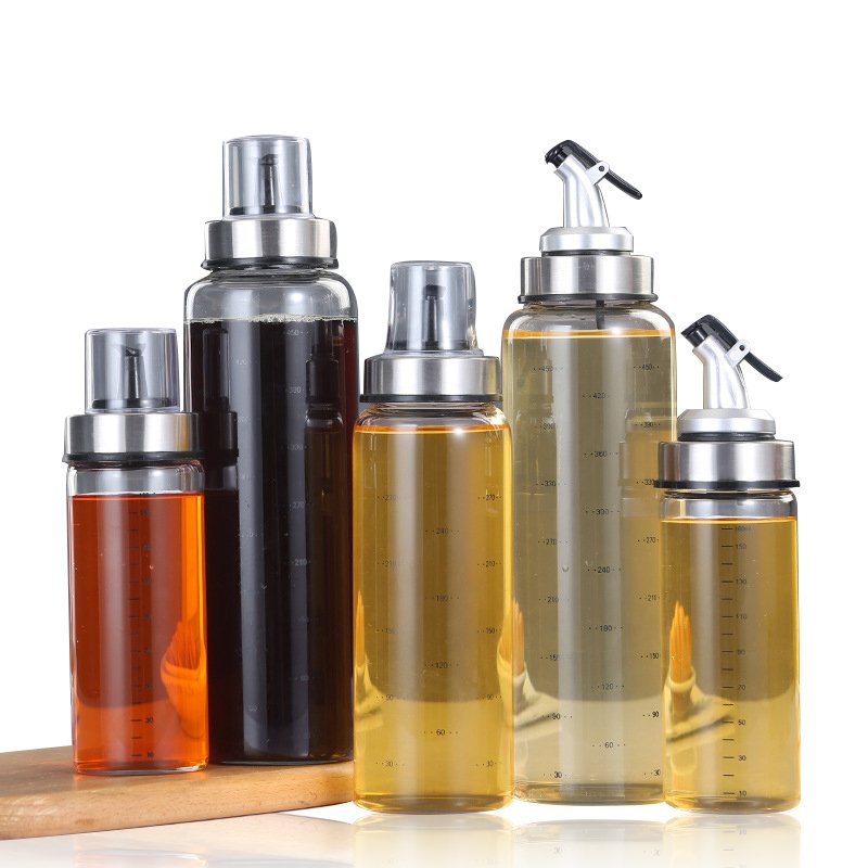 JM 500ml Factory Produced Spray Round Food Grade Clear Glass Oil Bottle Vinegar Olive Oil Glass Bottle With Clip