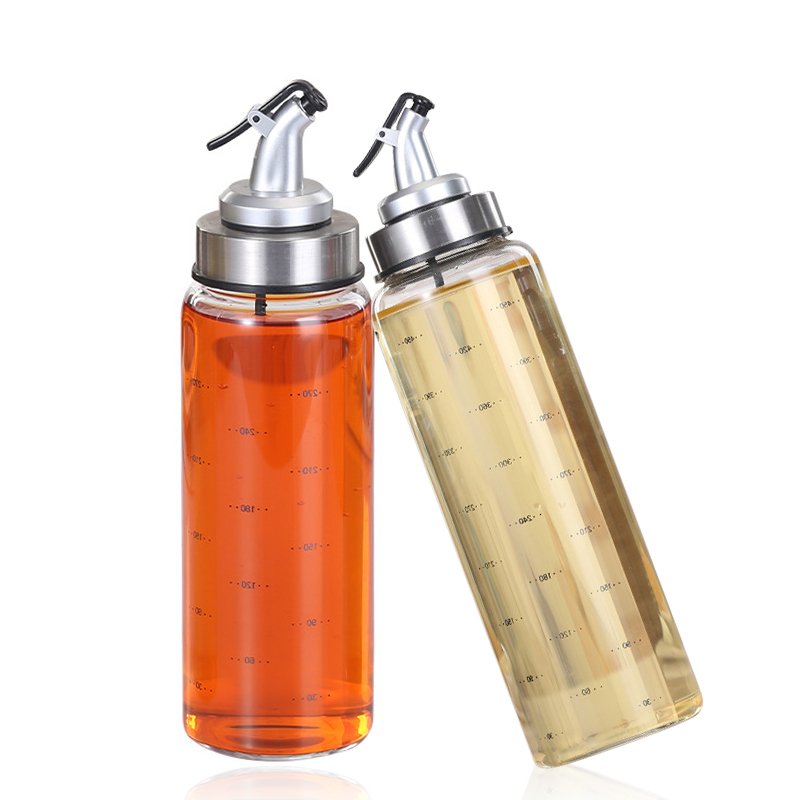 JM 500ml Factory Produced Spray Round Food Grade Clear Glass Oil Bottle Vinegar Olive Oil Glass Bottle With Clip