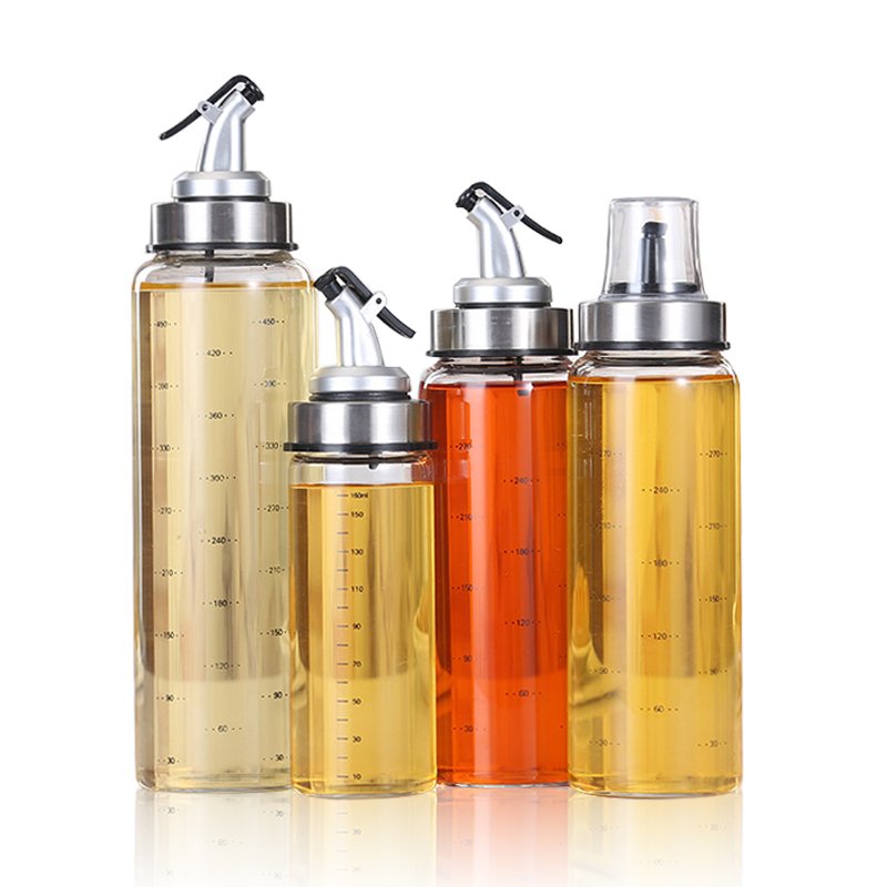 JM 500ml Factory Produced Spray Round Food Grade Clear Glass Oil Bottle Vinegar Olive Oil Glass Bottle With Clip