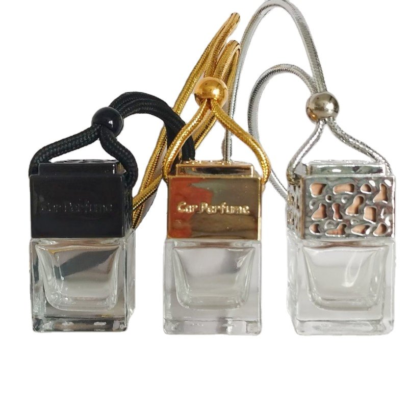 New Black Gold Sliver Popular 8ml Square Shape Car Hanging Empty Diffuser Car Perfume Glass Bottle