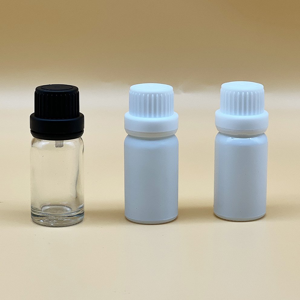 Childproof tamper evident screw cap 10ml clear white essential oil aromatherapy glass bottle with orifice reducer