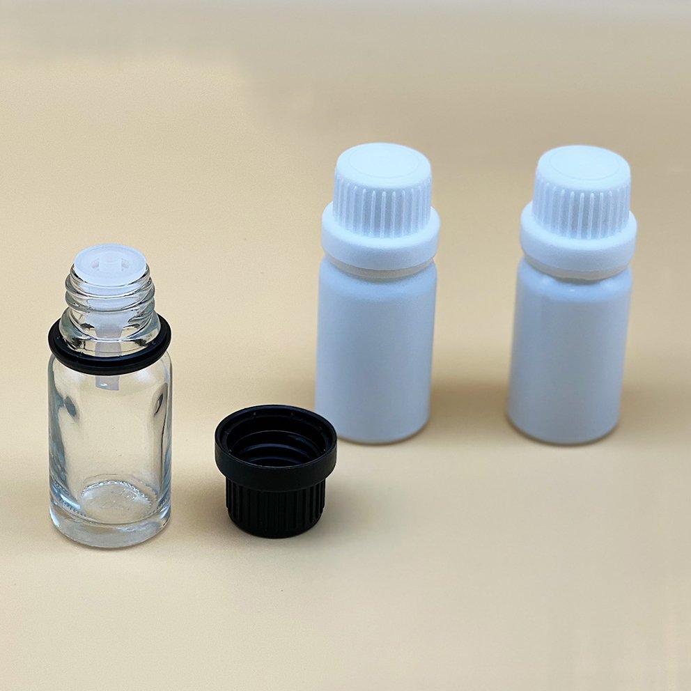Childproof tamper evident screw cap 10ml clear white essential oil aromatherapy glass bottle with orifice reducer