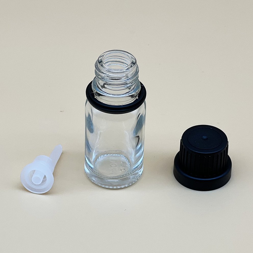 Childproof tamper evident screw cap 10ml clear white essential oil aromatherapy glass bottle with orifice reducer