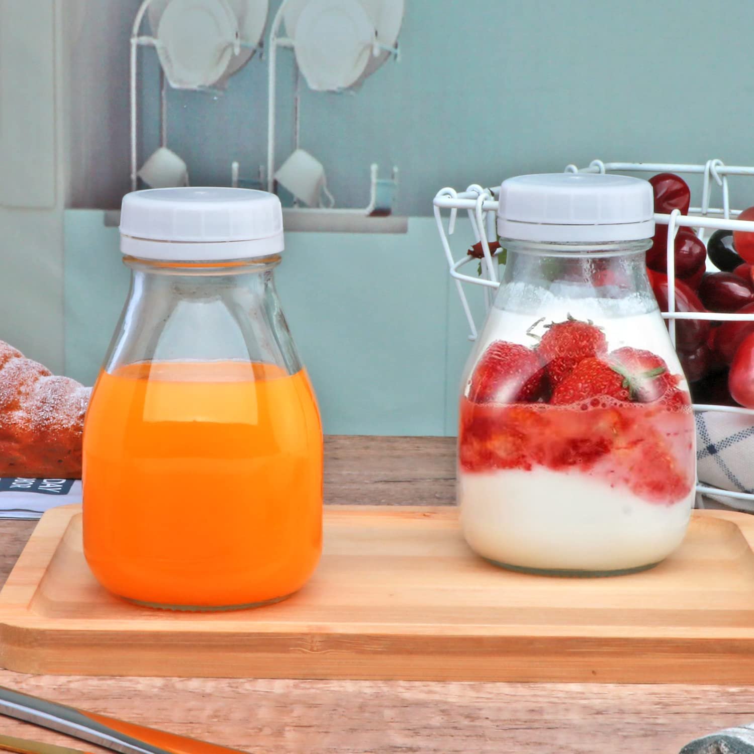 Wholesale Square 50ML 500ML 1000ML Empty Milk Fruit Juice Drink Mini Glass Bottles For Water With White Tamper Proof Cap