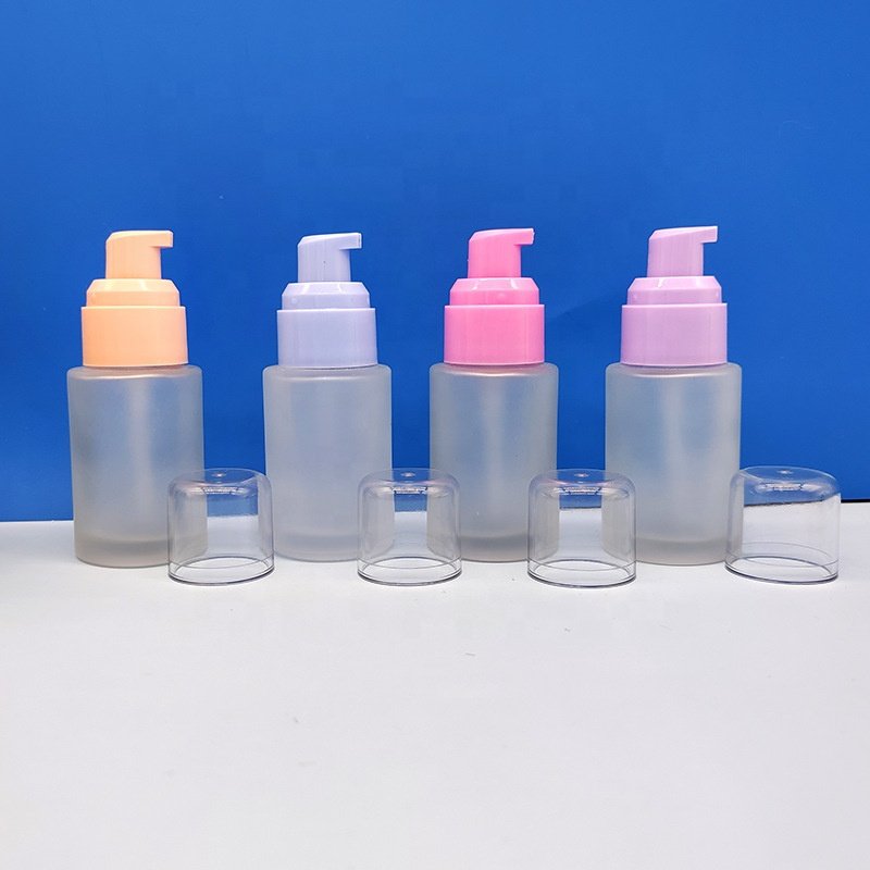 LZ Pack Stock 30ml Cream Blue Pink Purple Luxury Liquid Foundation Bottle Custom Logo Body Glass Lotion Bottle With Pump