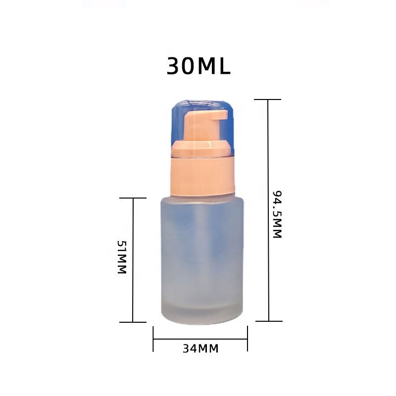 LZ Pack Stock 30ml Cream Blue Pink Purple Luxury Liquid Foundation Bottle Custom Logo Body Glass Lotion Bottle With Pump