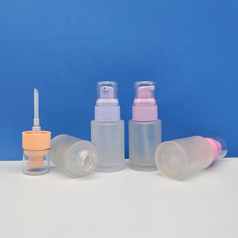 LZ Pack Stock 30ml Cream Blue Pink Purple Luxury Liquid Foundation Bottle Custom Logo Body Glass Lotion Bottle With Pump